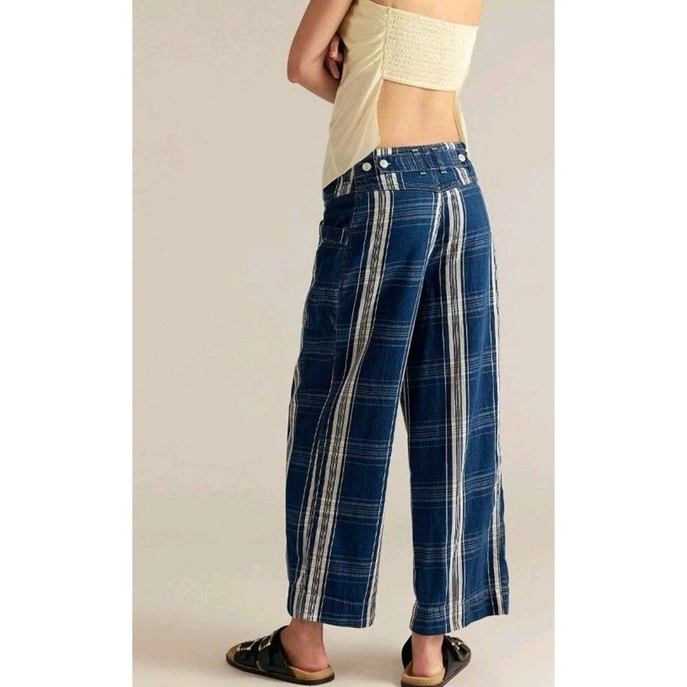 Free People Brecan Plaid Blue Pants High Rise Boho Goblincore Women’s SZ 30 - Picture 3 of 13